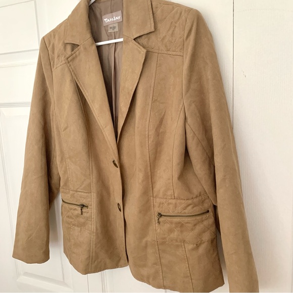 TANJAY Faux-Suede Camel Color Blazer Jacket Women’s Size 10 - Picture 3 of 8